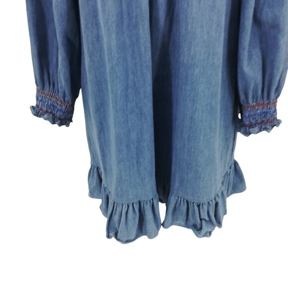 Rixo Azalea Smocked Denim Puff Sleeve Ruffle Mini Dress Size XS US 4 Prairie - Picture 4 of 13